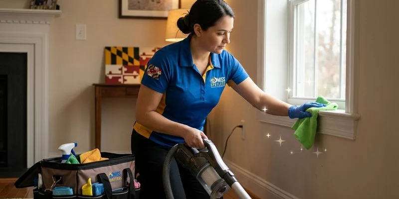 Professional cleaner using microfiber and HEPA equipment to remove allergens from home